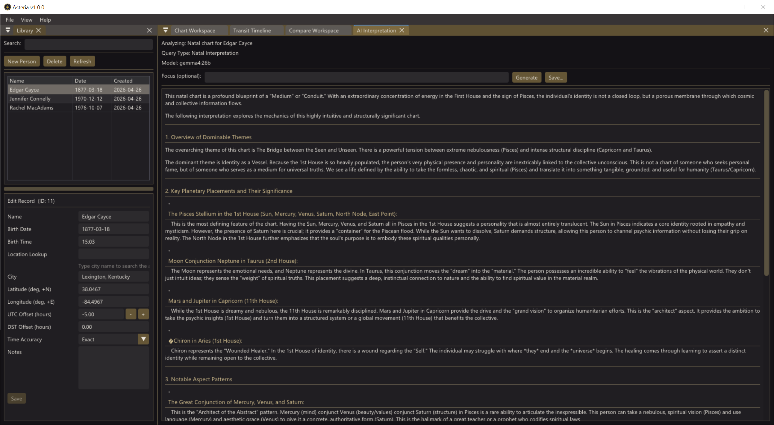 Asteria AI interpretation panel