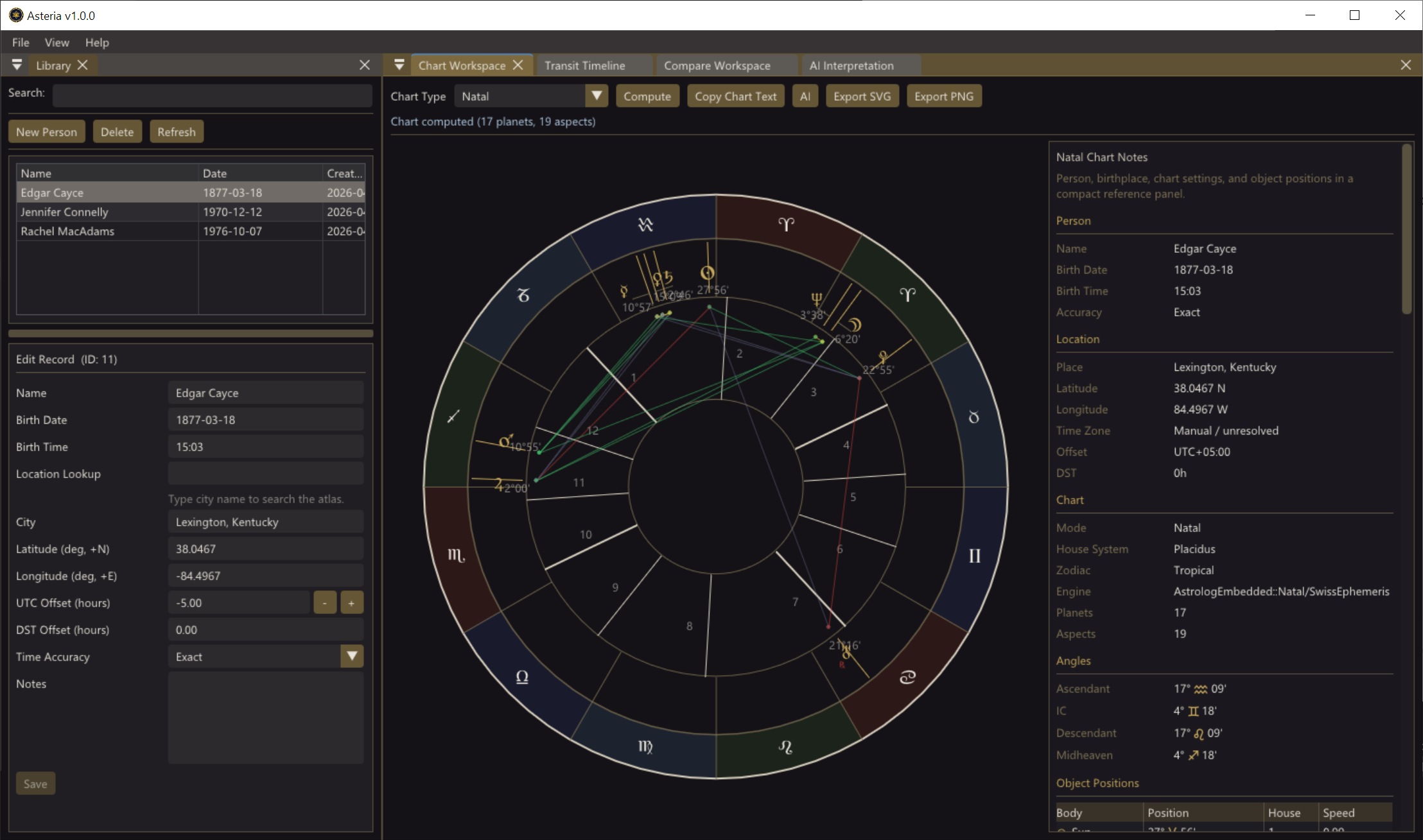 Asteria main workspace screenshot