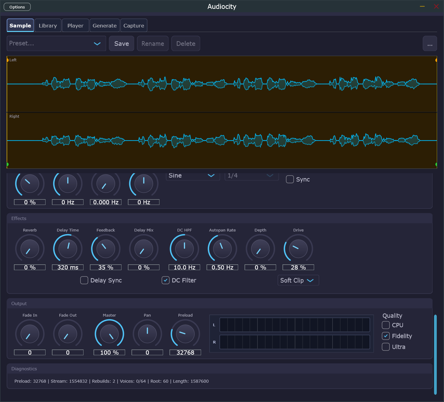 Audiocity effects and diagnostics
